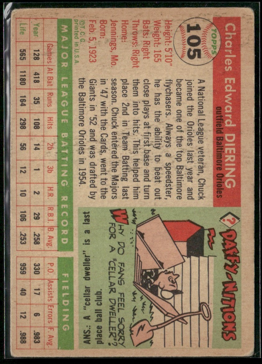 Chuck Diering 1955 Topps #105 Baltimore Orioles