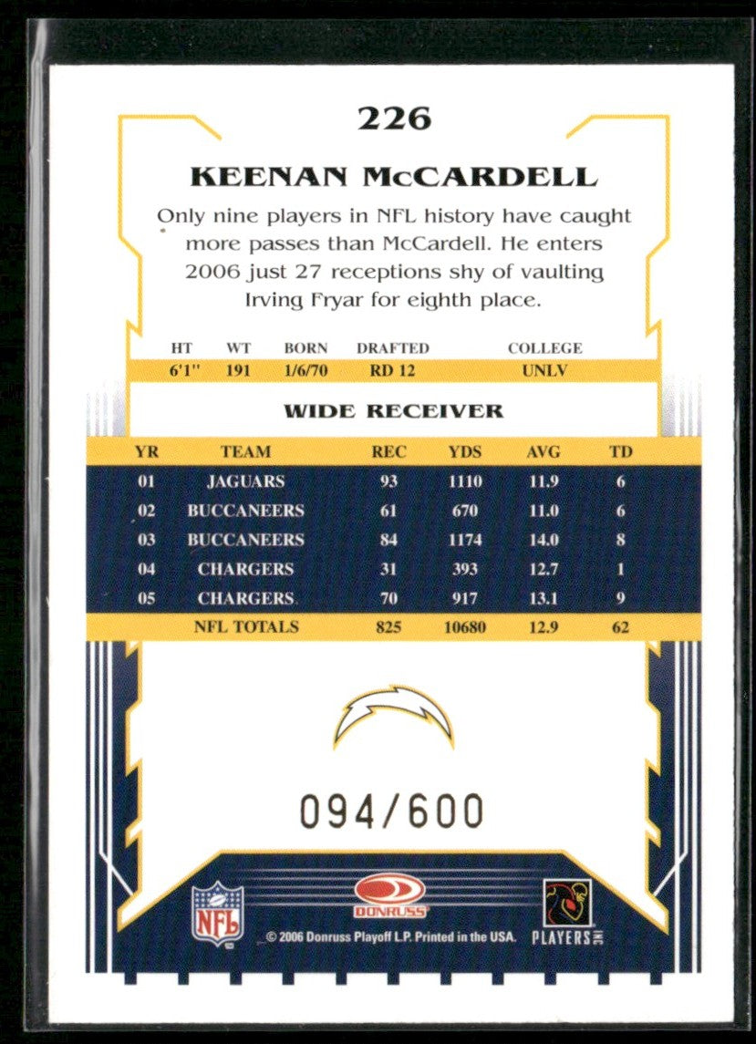 Keenan McCardell 2006 Score Gold /600 #226 San Diego Chargers