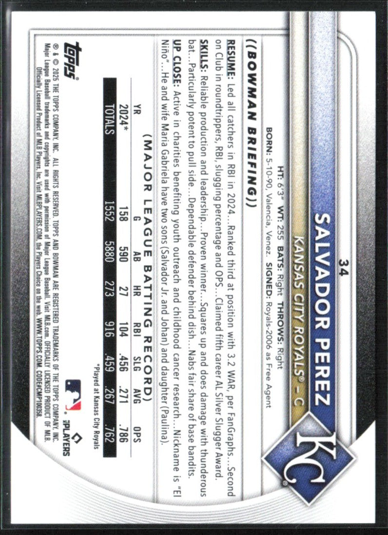 Salvador Perez 2025 Bowman Sky Blue /499 #34 Kansas City Royals