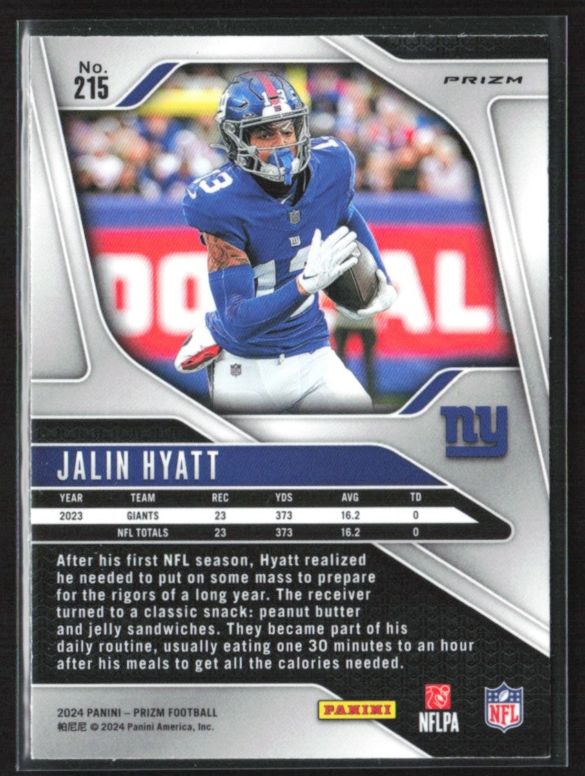 Jalin Hyatt 2024 Panini Prizm Black & White Checker #215 New York Giants