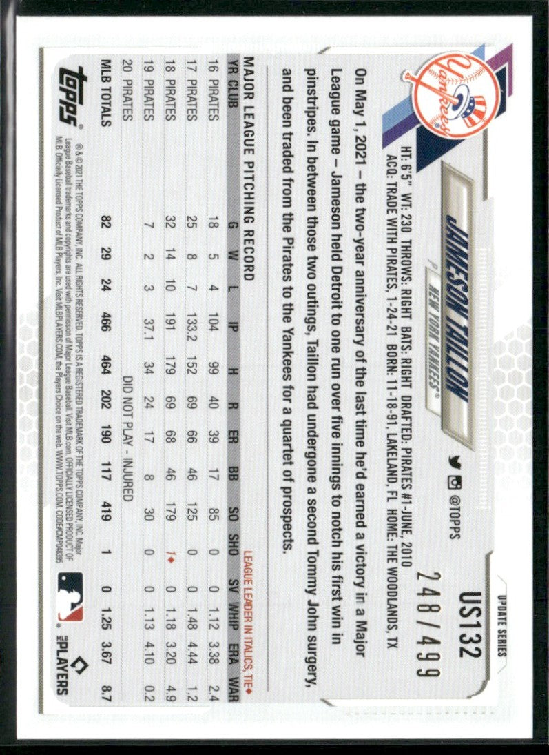 Jameson Taillon 2021 Topps Update Green Foilboard /499 #US132 New York Yankees