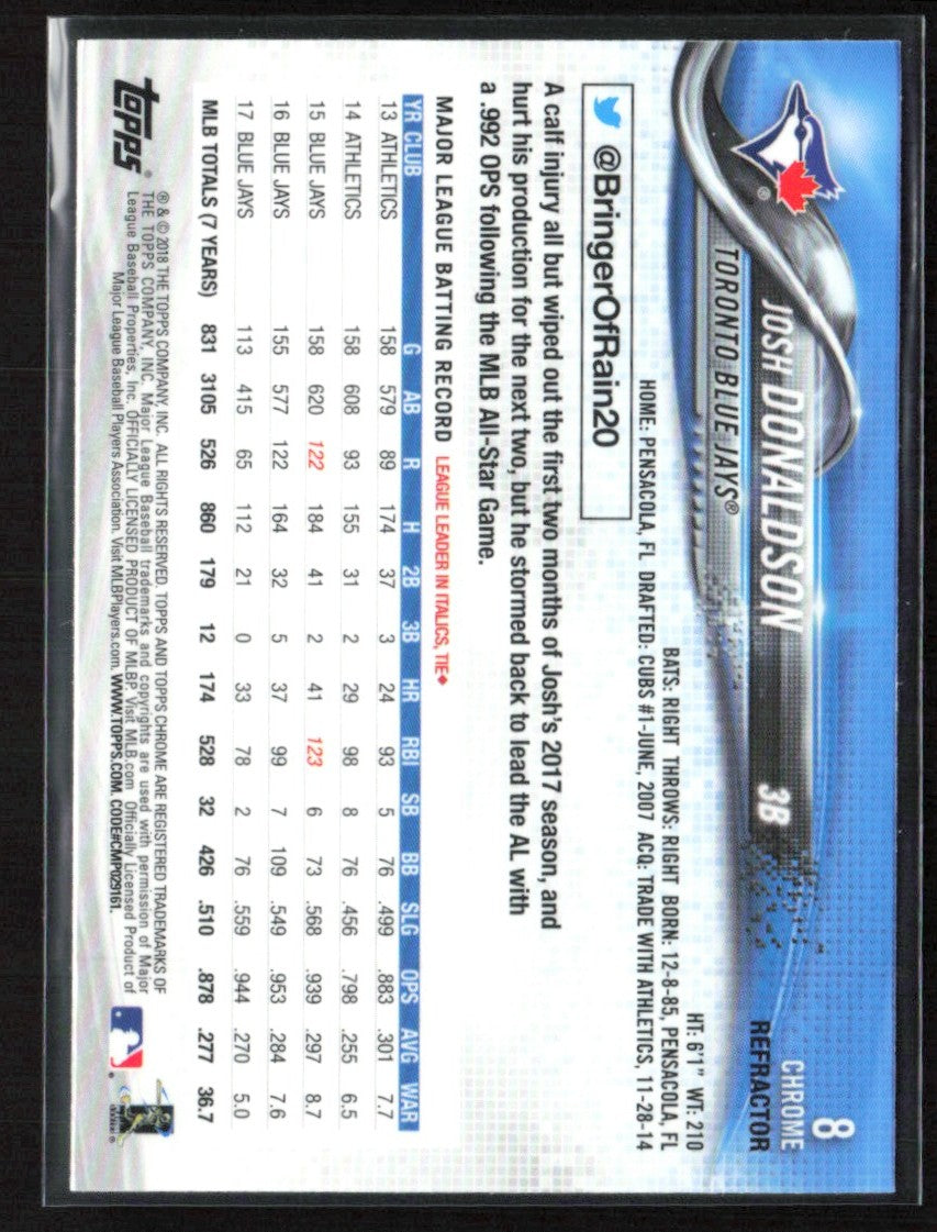 Josh Donaldson 2018 Topps Chrome Refractor #8 Toronto Blue Jays