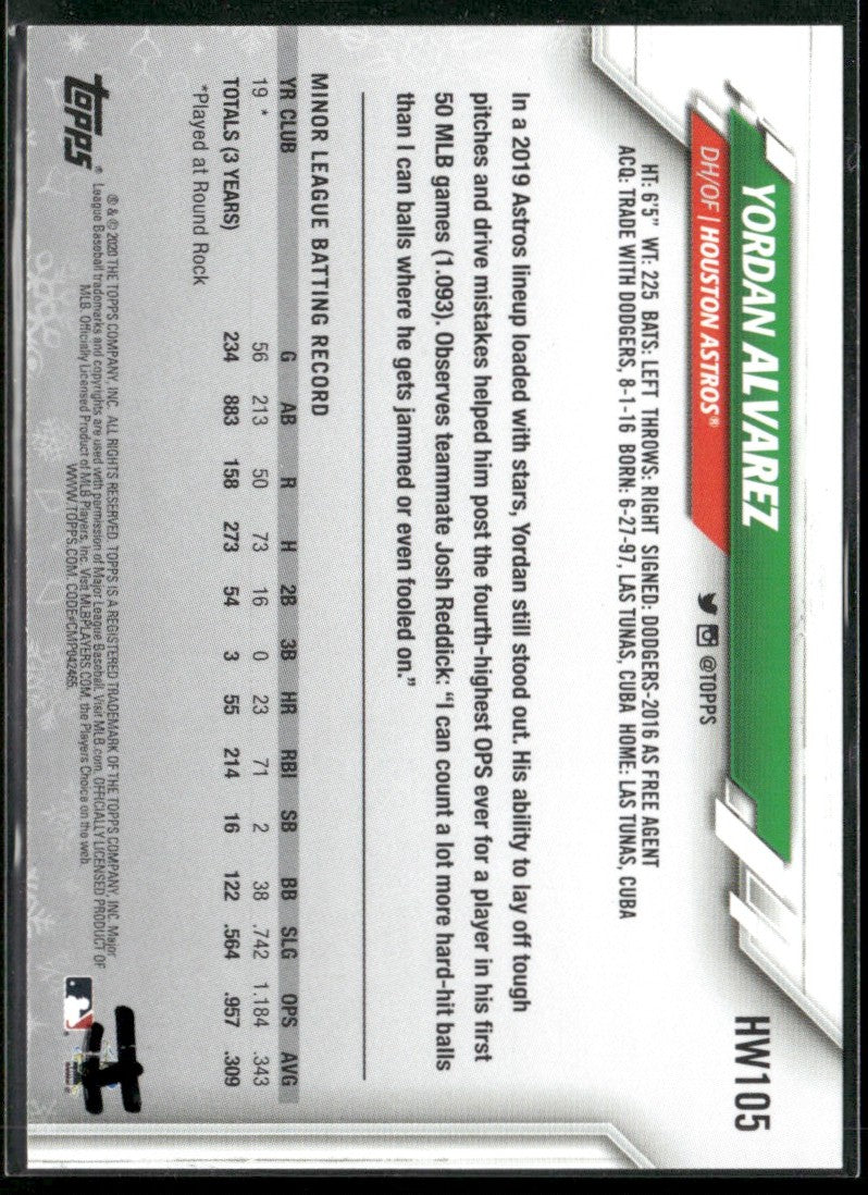 Yordan Alvarez 2020 Topps Holiday RC #HW105 Houston Astros
