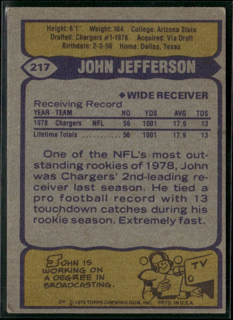 John Jefferson 1979 Topps RC #217 San Diego Chargers