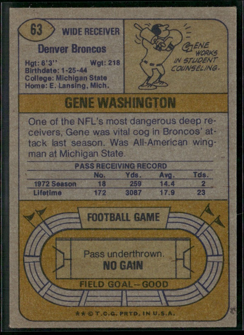 Gene Washington 1974 Topps #63 Denver Broncos