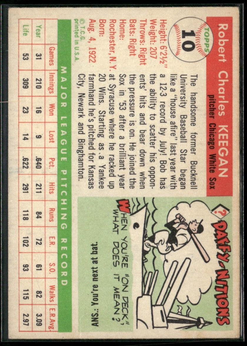Bob Keegan 1955 Topps #10 Chicago White Sox
