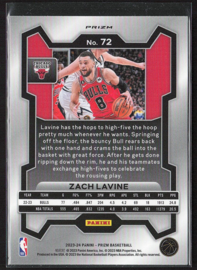 Zach LaVine 2023 Panini Prizm Choice Blue Yellow & Green #72 Chicago Bulls