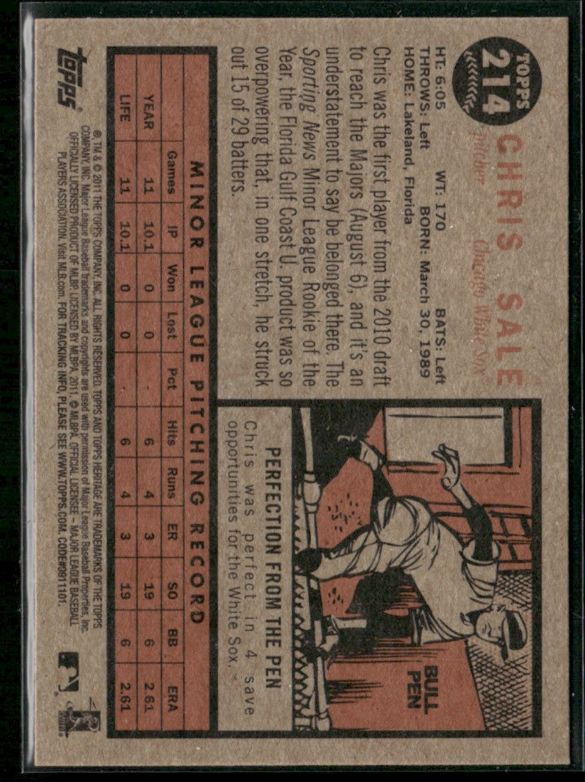 Chris Sale 2011 Topps Heritage RC #214 Chicago White Sox