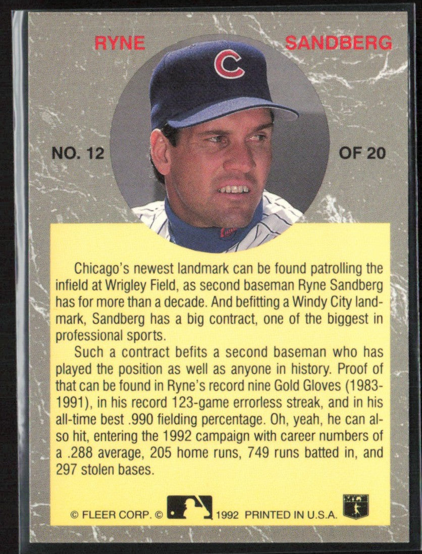 Ryne Sandberg 1992 Fleer Ultra All-Stars #12 Chicago Cubs
