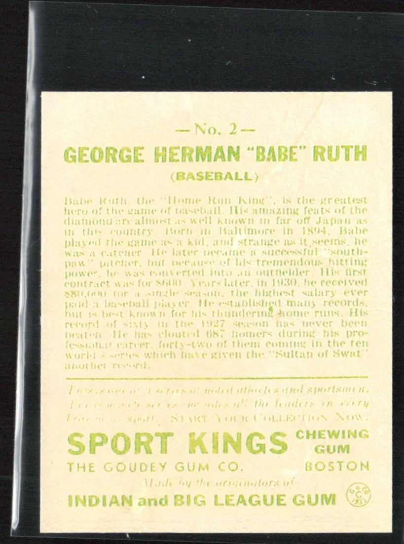 Babe Ruth 1933 Goudey Reprint #2 New York Yankees