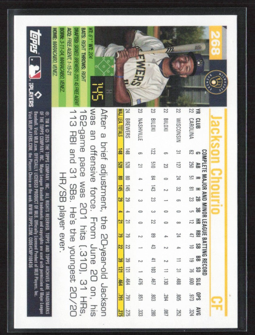 Jackson Chourio 2025 Topps Archives 2005 Black Foilboard #268 Milwaukee Brewers