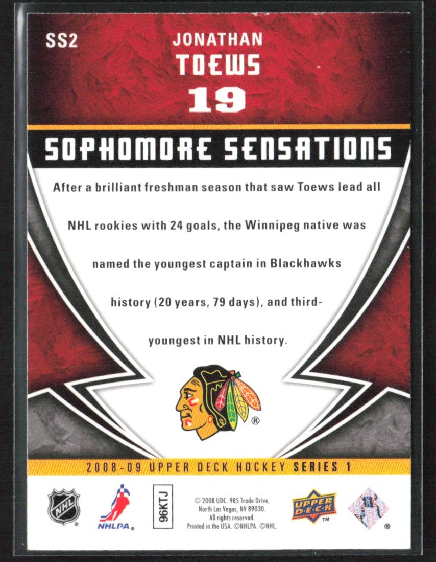 Jonathan Toews 2008 Upper Deck Sophomore Sensations #SS2 Chicago Blackhawks