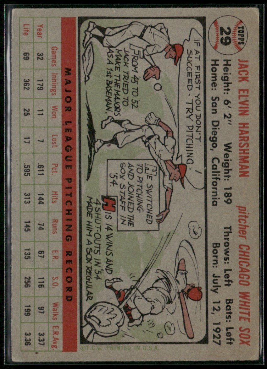 Jack Harshman 1956 Topps #29 Chicago White Sox