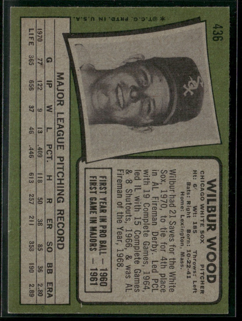 Wilbur Wood 1971 Topps #436 Chicago White Sox