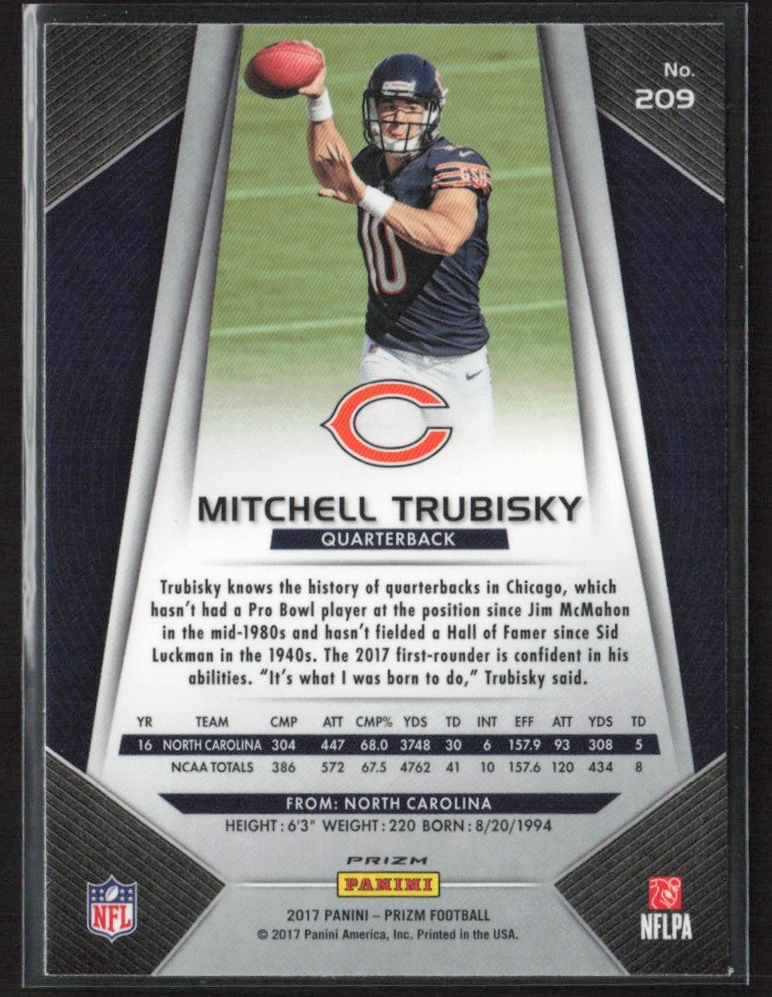 Mitchell Trubisky 2017 Panini Prizm Silver RC #209 Chicago Bears