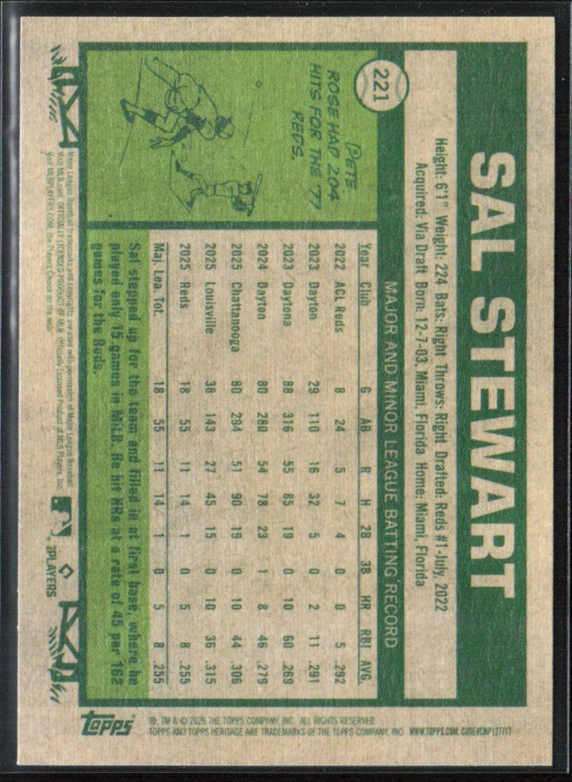 Sal Stewart 2026 Topps Heritage RC #221 Cincinnati Reds