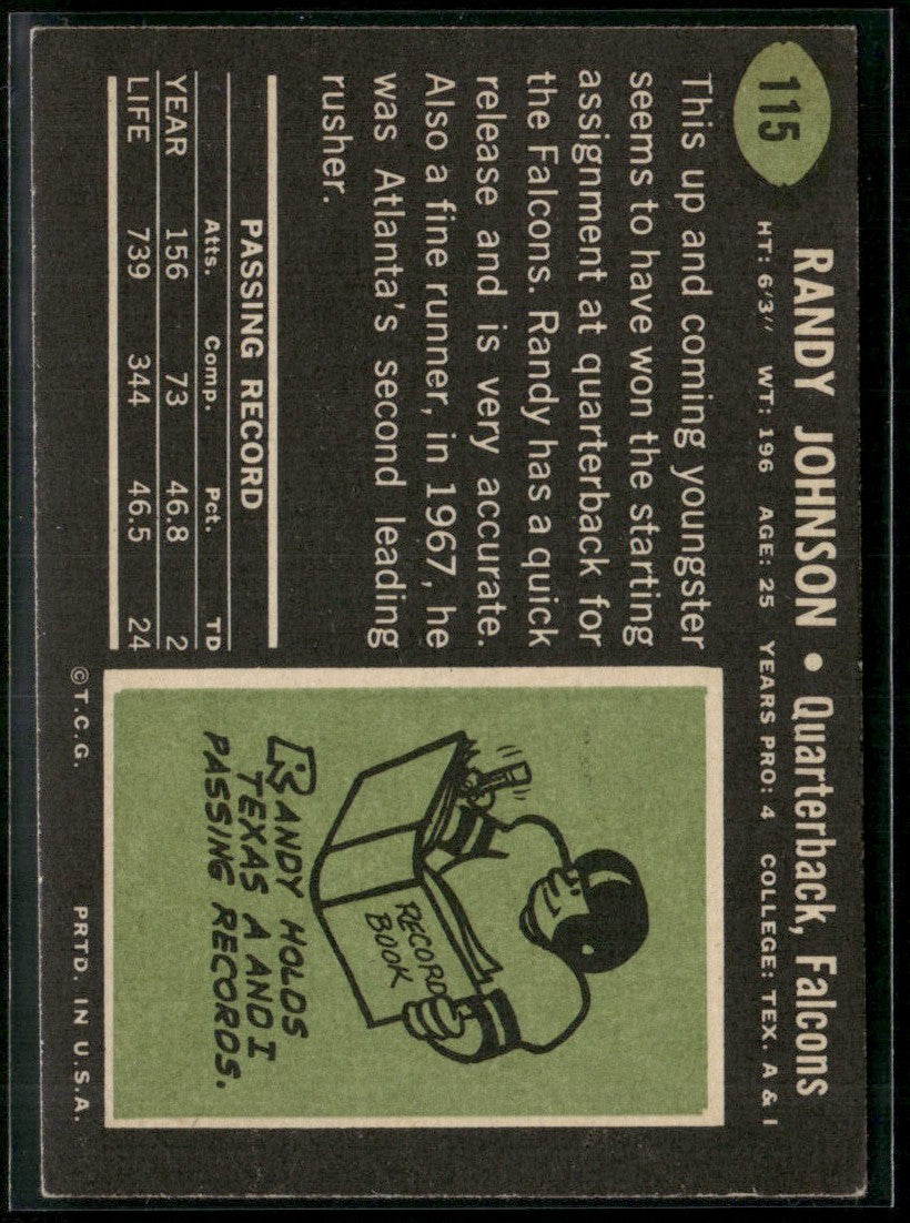 Randy Johnson 1969 Topps #115 Atlanta Falcons