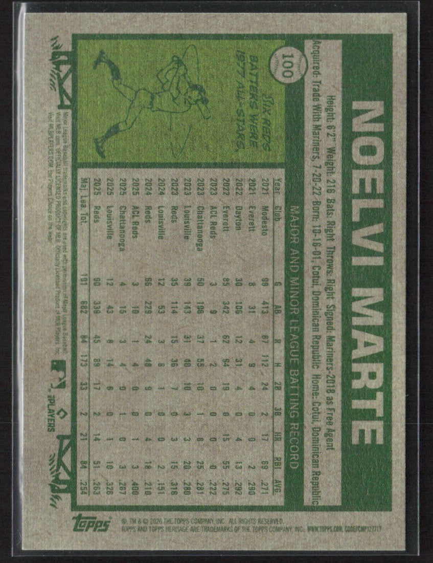 Noelvi Marte 2026 Topps Heritage Dark Green Border #100 Cincinnati Reds