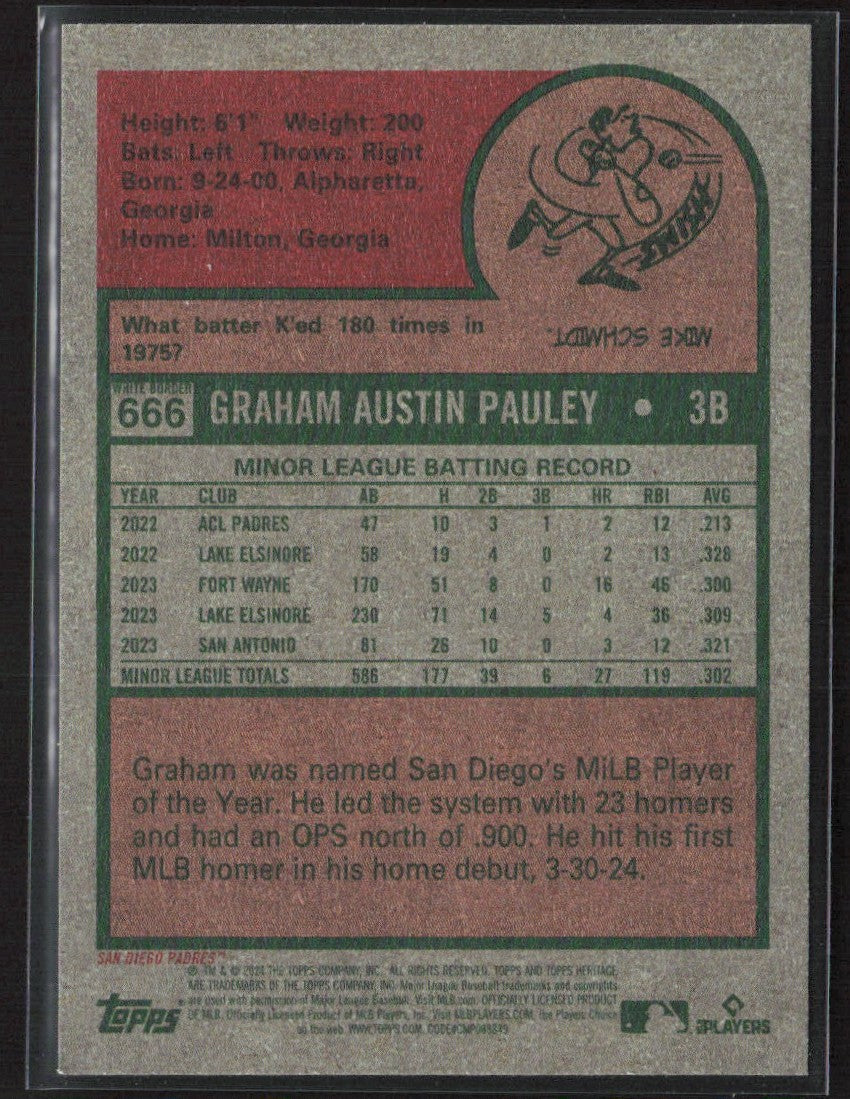 Graham Pauley 2024 Topps Heritage Green Border #666 San Diego Padres