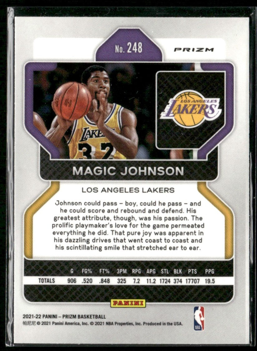 Magic Johnson 2021 Panini Prizm Cracked Ice #248 Los Angeles Lakers