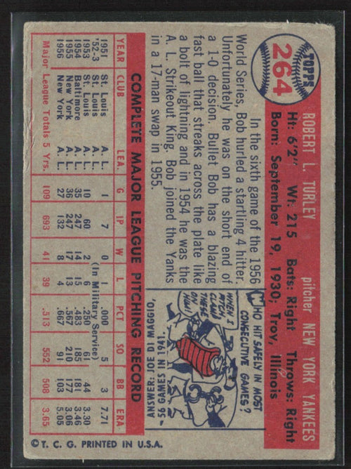 Bob Turley 1957 Topps #264 New York Yankees