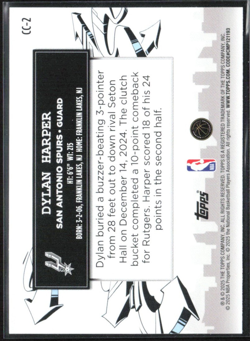 Dylan Harper 2025 Topps Clutch City Prospects RC #CC-2 San Antonio Spurs