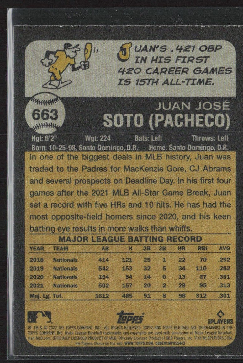 Juan Soto 2022 Topps Heritage #663 San Diego Padres