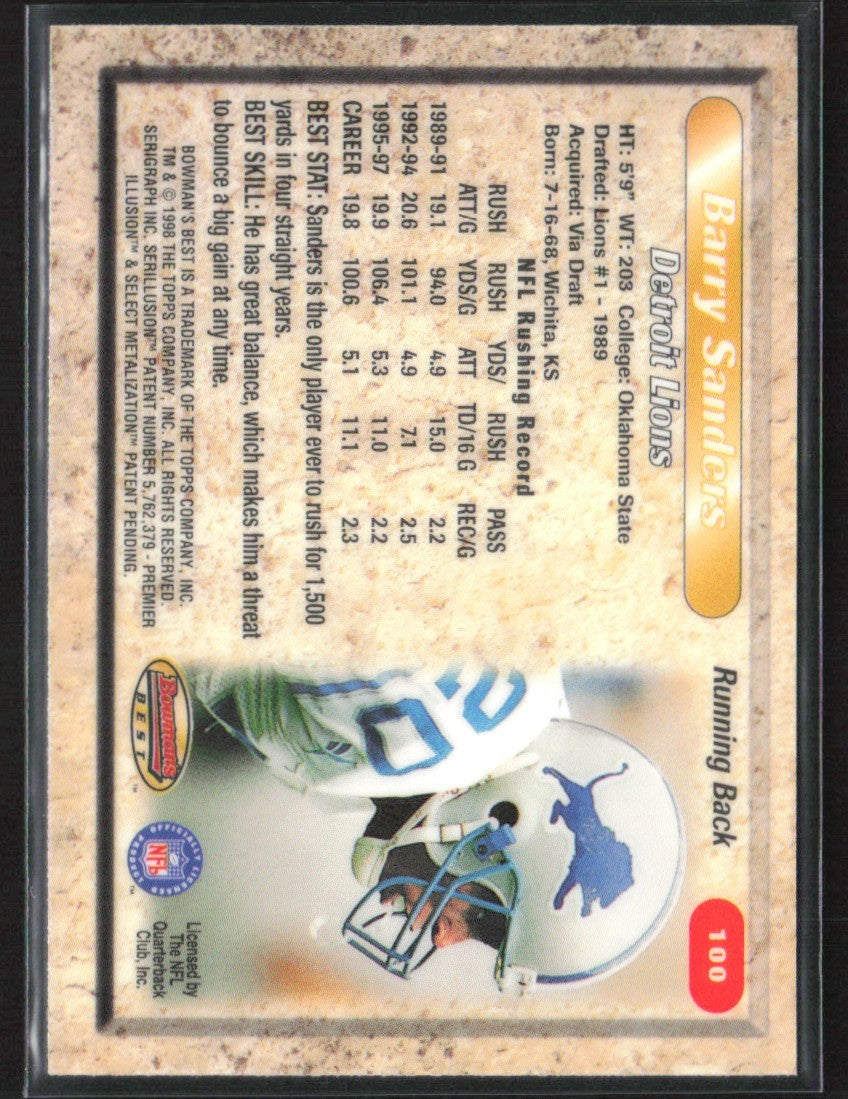Barry Sanders 1998 Bowman's Best #100 Detroit Lions