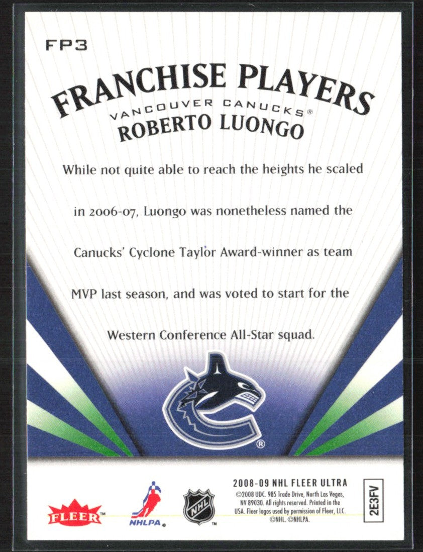 Roberto Luongo 2008 Fleer Ultra Franchise Players #FP3 Vancouver Canucks