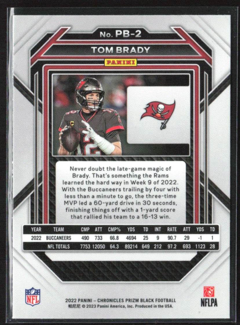 Tom Brady 2022 Panini Chronicles Prizm Black #PB-2 Tampa Bay Buccaneers