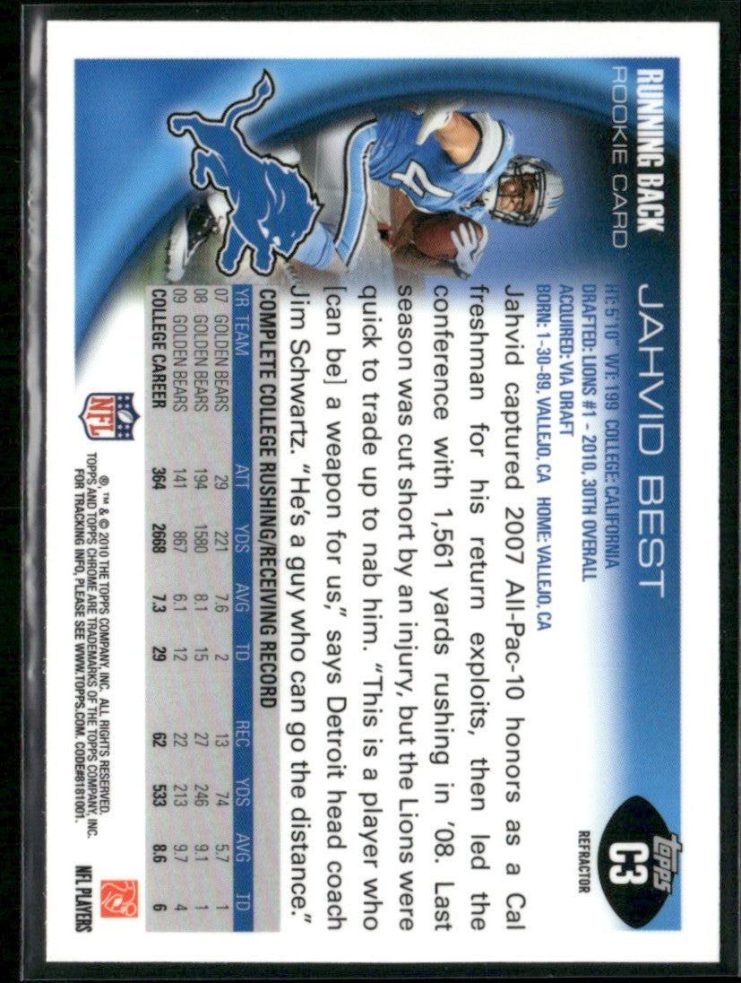 Jahvid Best 2010 Topps Chrome X-Fractor RC #C3 Detroit Lions