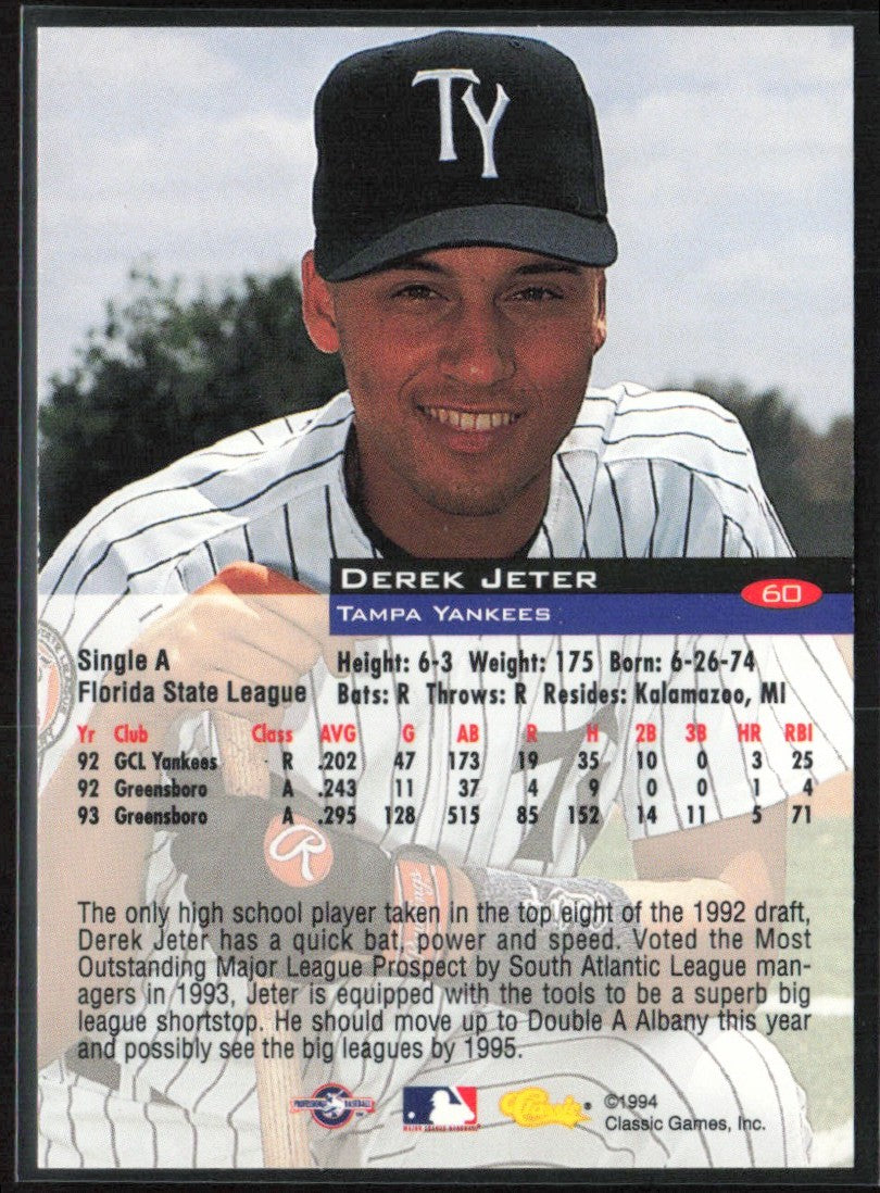Derek Jeter 1994 Classic #60 Tampa Yankees