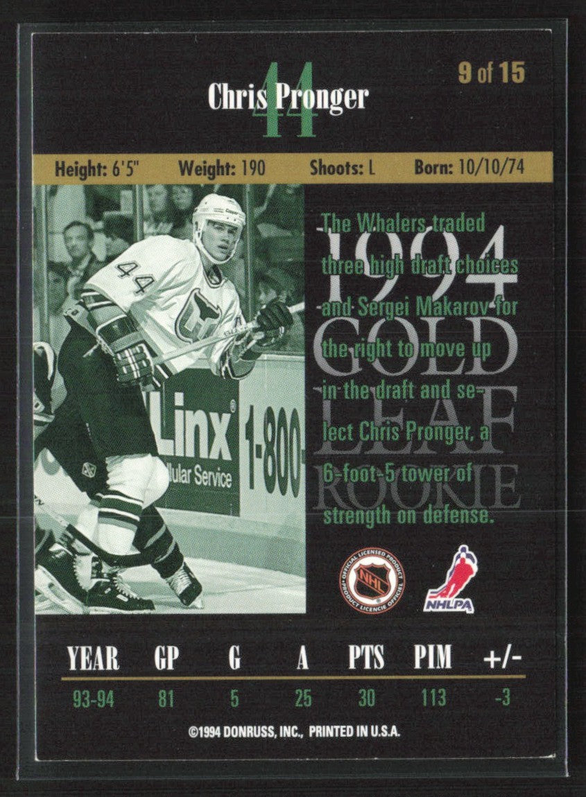 Chris Pronger 1994 Leaf Gold RC #9 Hartford Whalers