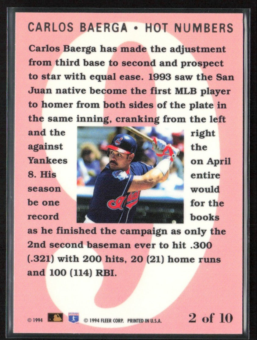 Carlos Baerga 1994 Flair Hot Numbers #2 Cleveland Indians