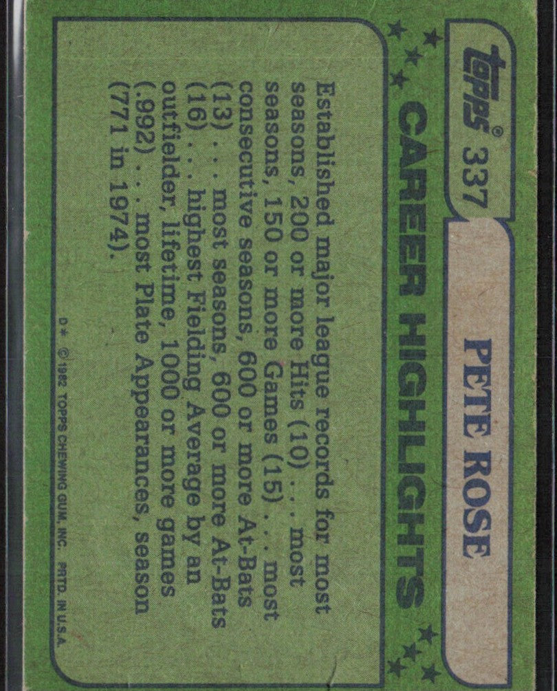 Pete Rose 1982 Topps All-Star #337 Philadelphia Phillies