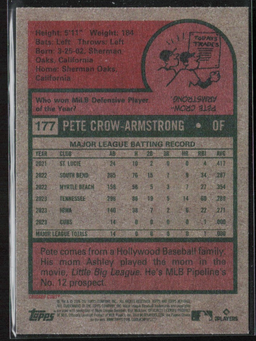 Pete Crow-Armstrong 2024 Topps Heritage RC #177 Chicago Cubs