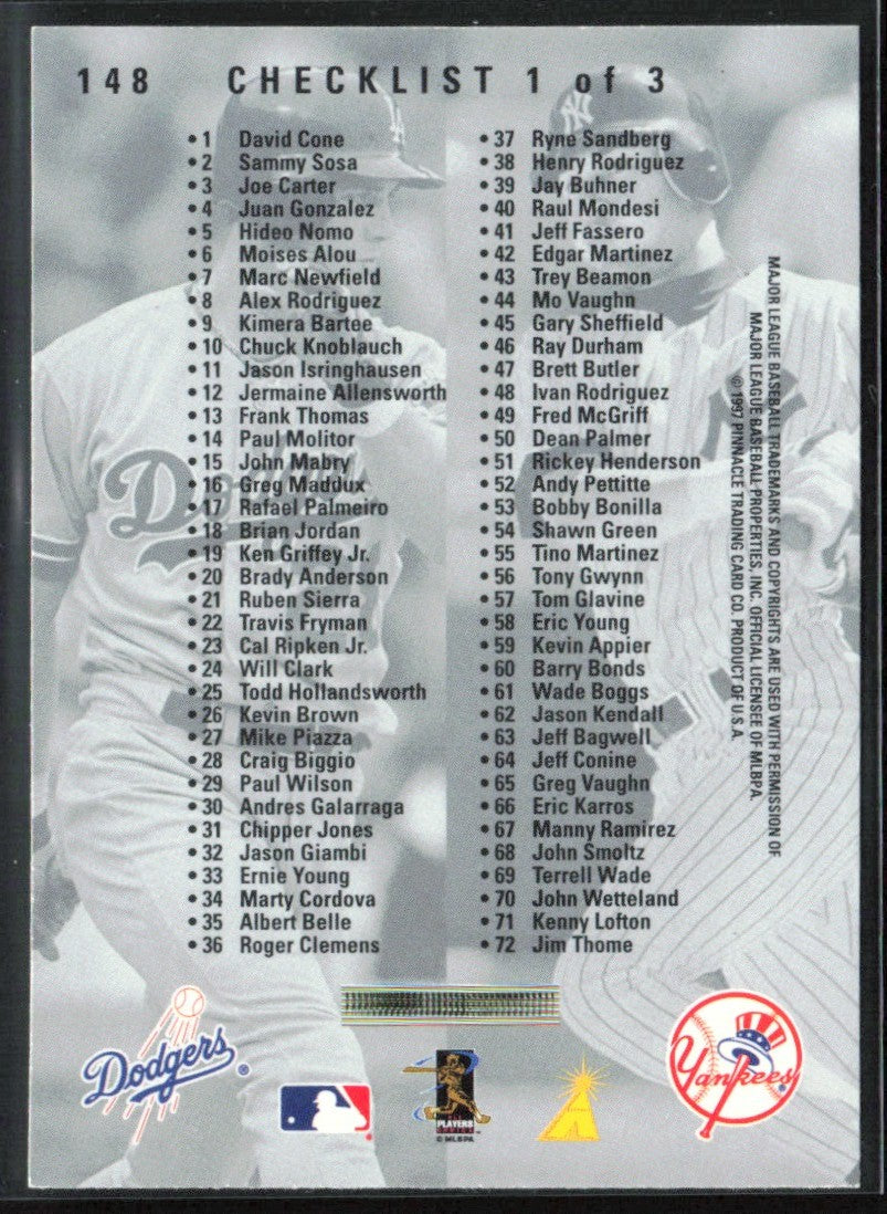 Derek Jeter 1997 Pinnacle Inside Checklist #148 New York Yankees