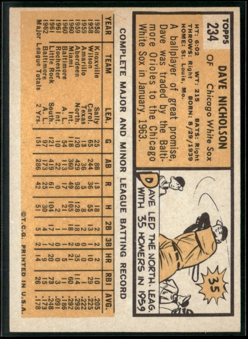 Dave Nicholson 1963 Topps #234 Chicago White Sox
