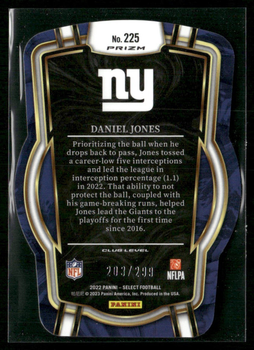 Daniel Jones 2022 Panini Select Club Neon Green Prizm Die Cut /299 #225