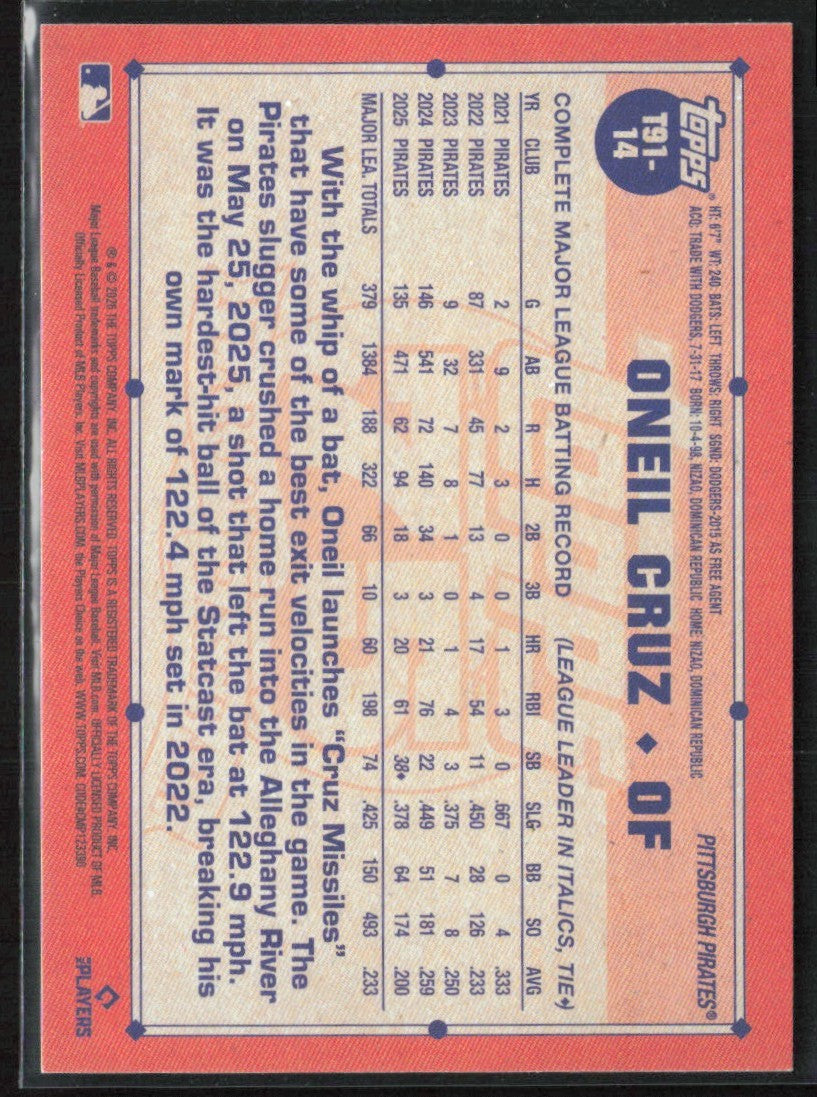 Oneil Cruz 2026 Topps 1991 Design #T91-14 Pittsburgh Pirates