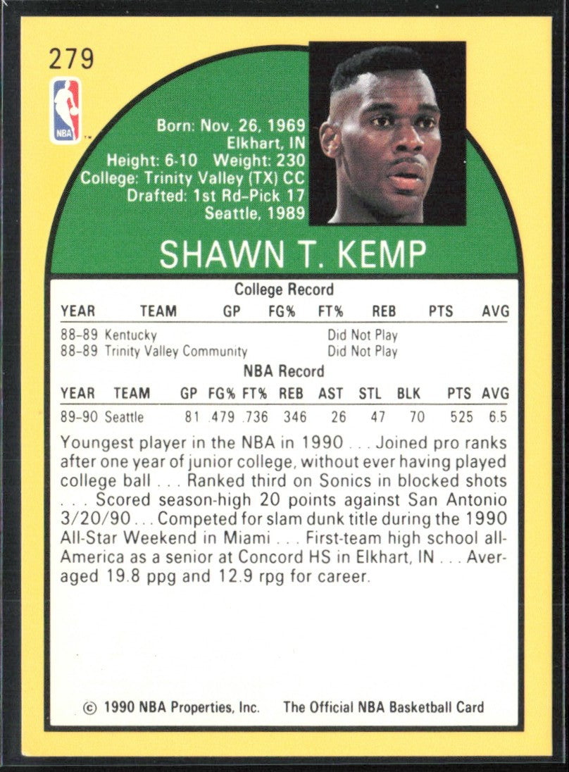 Shawn Kemp 1990 NBA Hoops RC #279 Seattle SuperSonics