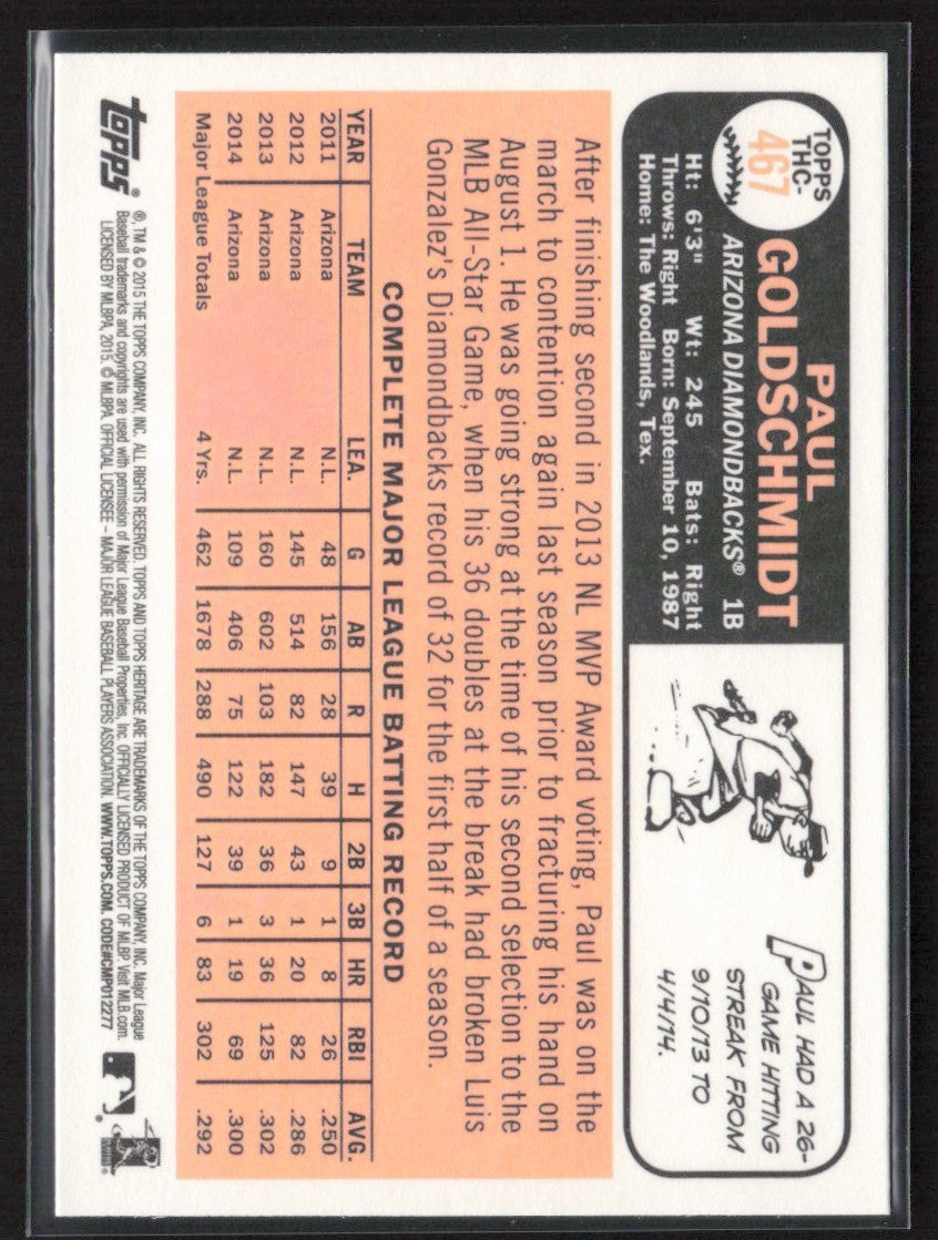 Paul Goldschmidt 2015 Topps Heritage Retail Foil #THC-467 Arizona Diamondbacks