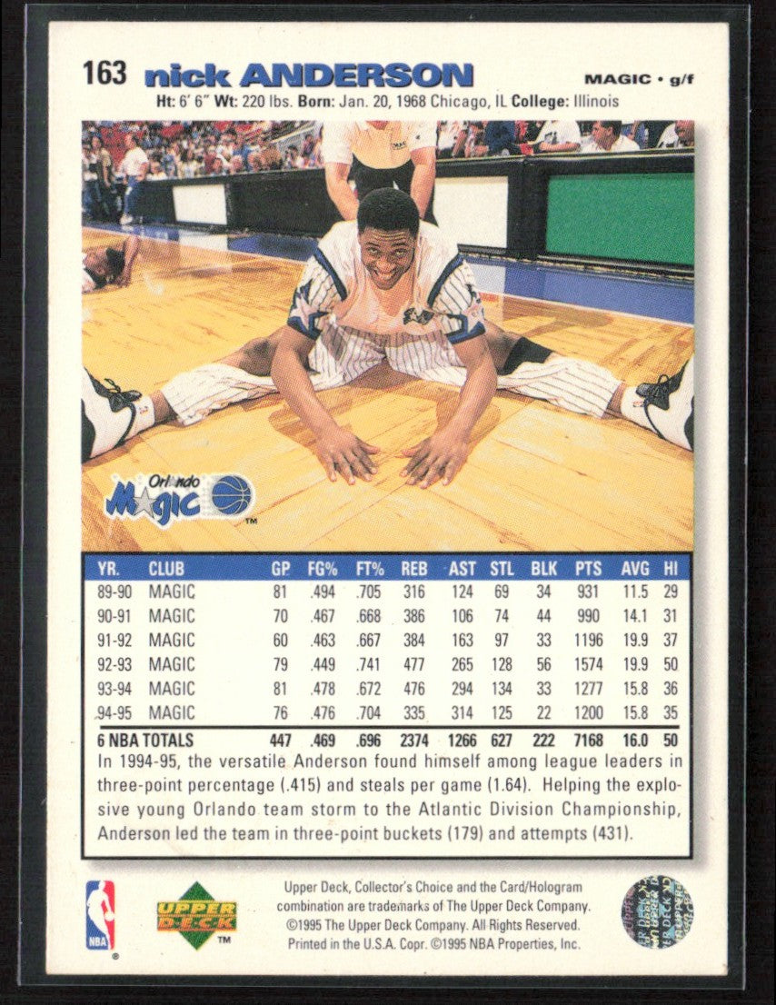 Nick Anderson 1995 Collector's Choice Player's Club #163 Orlando Magic