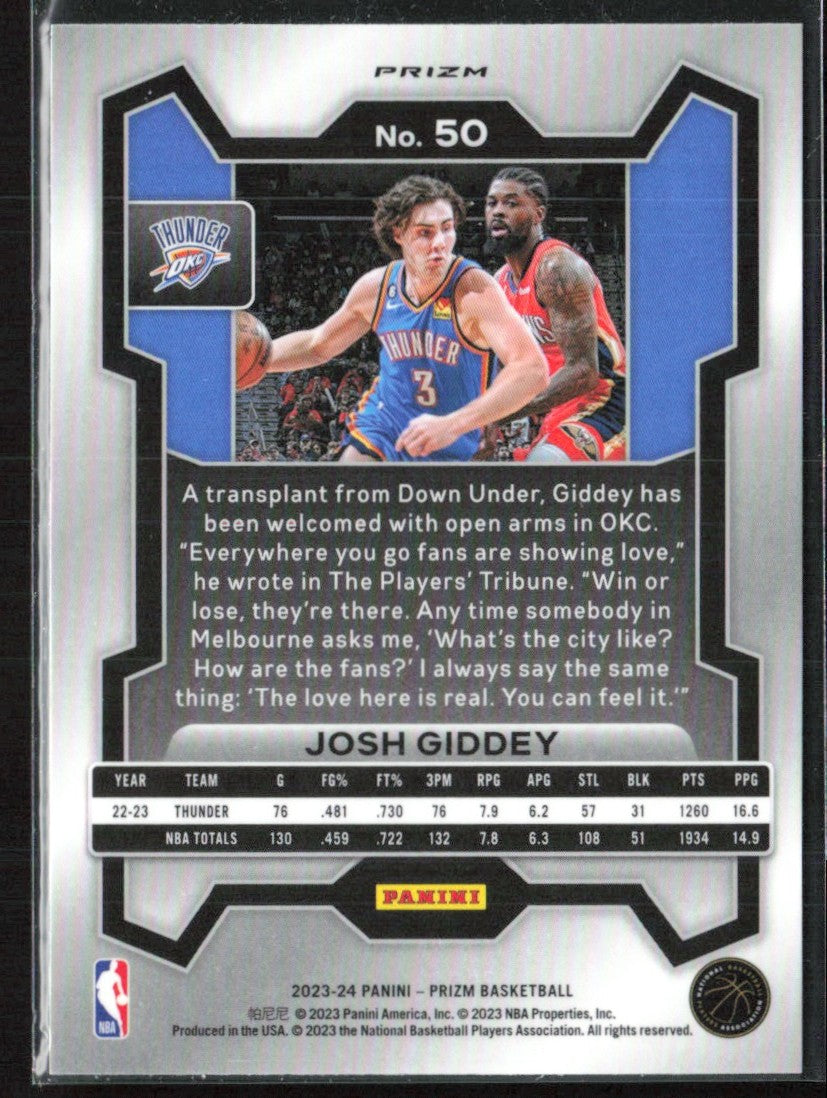 Josh Giddey 2023 Panini Prizm Silver #50 Oklahoma City Thunder