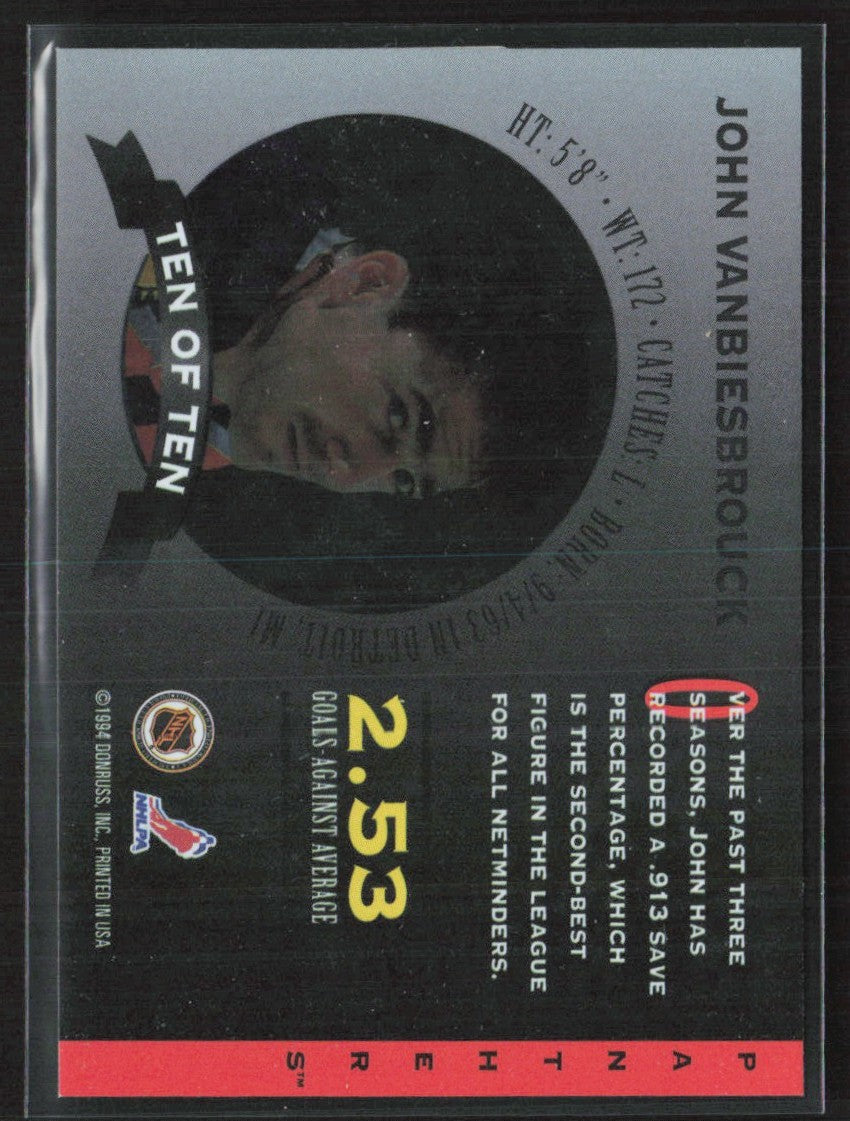 John Vanbiesbrouck 1994 Donruss Masked Marvels #10 Florida Panthers