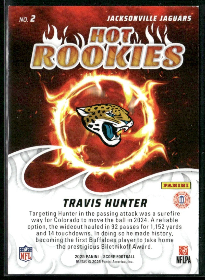 Travis Hunter 2025 Panini Score Hot Rookies RC #2 Jacksonville Jaguars