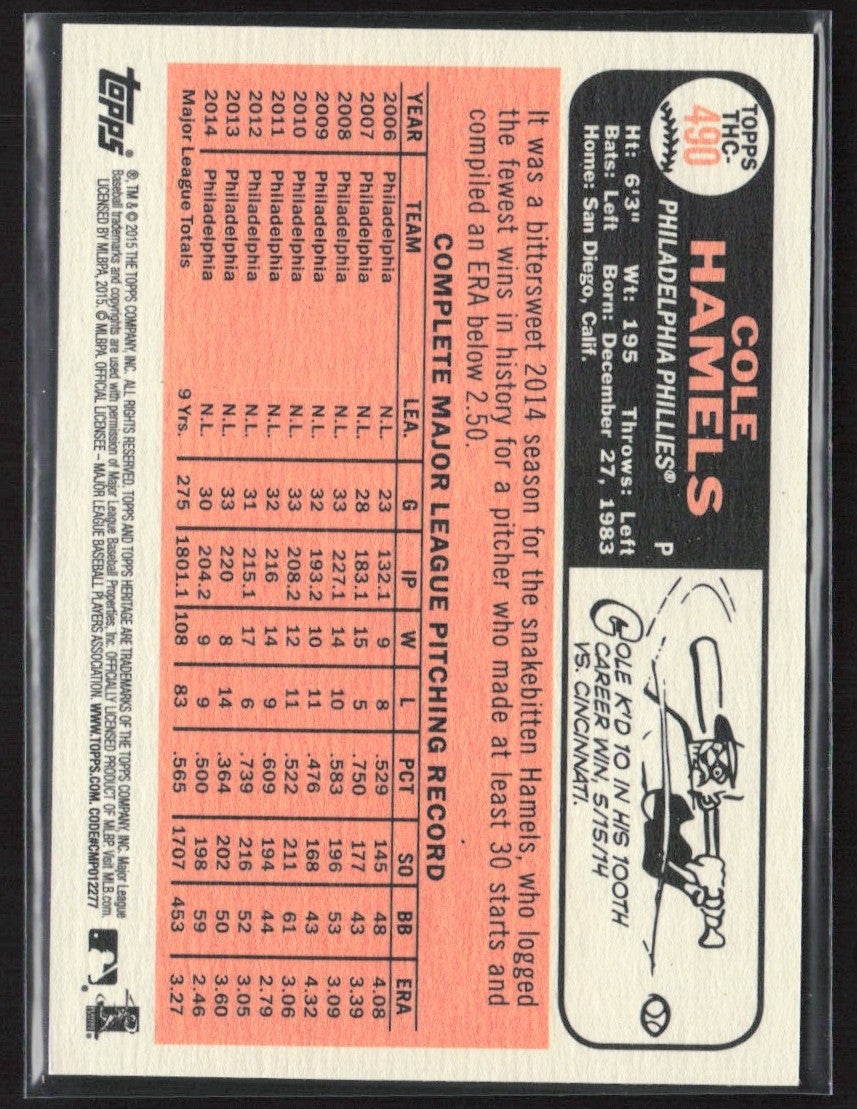 Cole Hamels 2015 Topps Heritage Chrome Purple Refractor #THC-490
