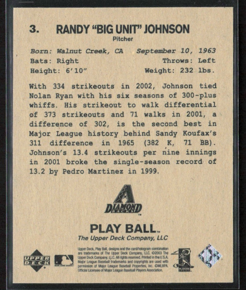 Randy Johnson 2003 Upper Deck Play Ball Mini #3 Arizona Diamondbacks