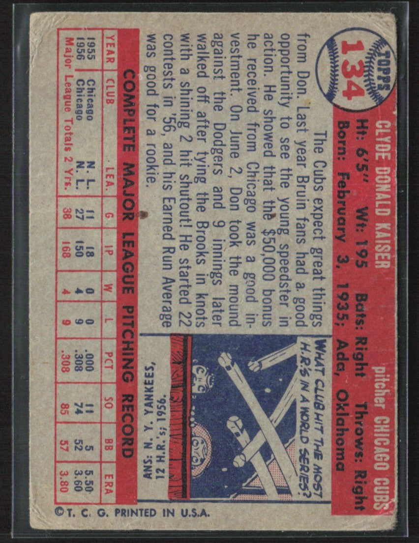 Don Kaiser 1957 Topps #134 Chicago Cubs