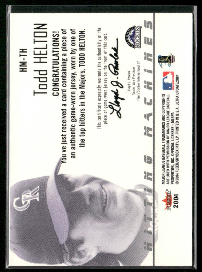 Todd Helton 2004 Fleer Ultra Hitting Machines Jersey #HM-TH Colorado Rockies